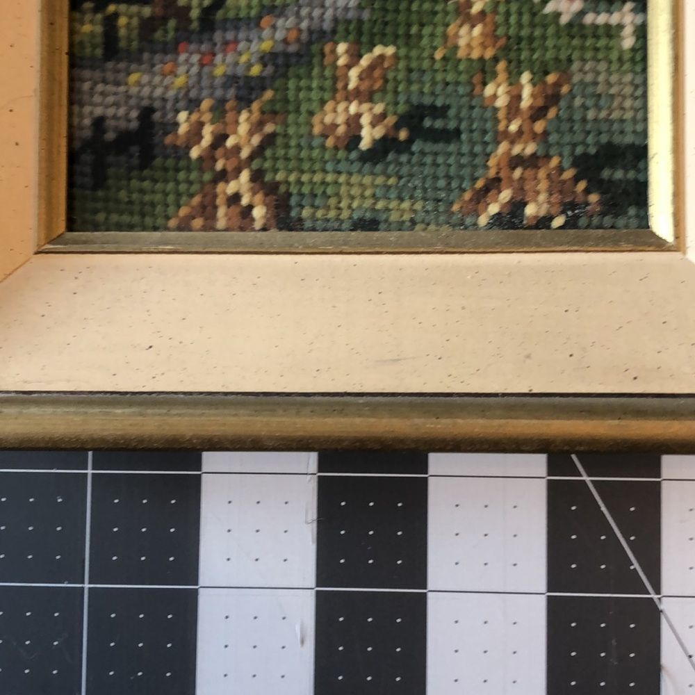needlepoint of haystacks, farmhouse, autumn tree, silo/framed 10 1/2 x 8 1/2 - Picture 4 of 12